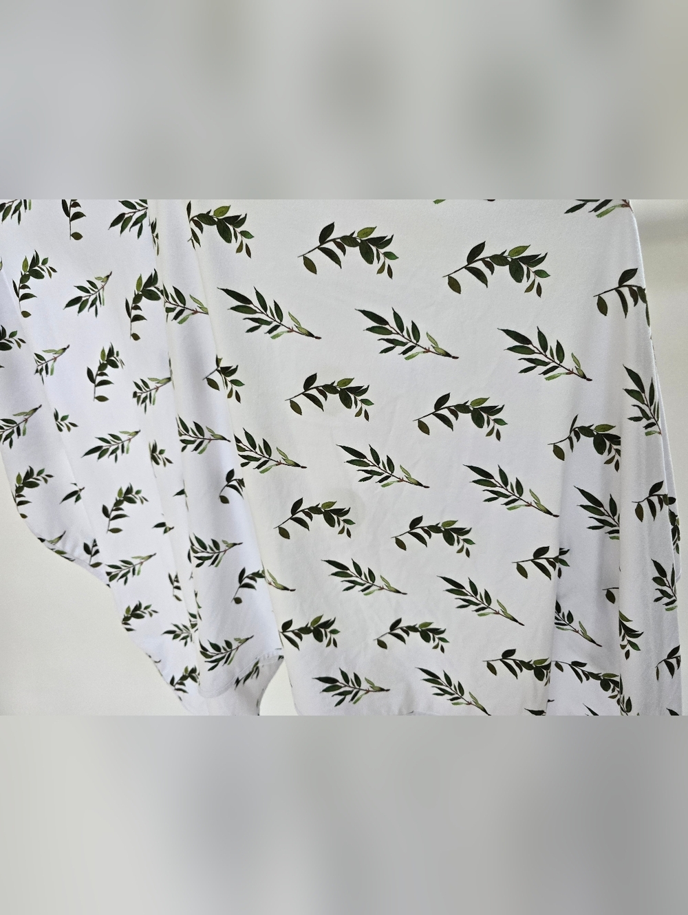 Caden Lane Oversized Swaddle White With Green Olive Leaves